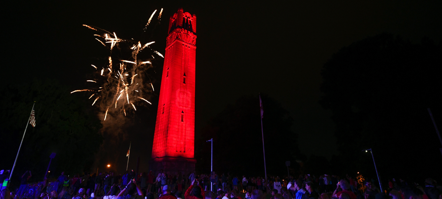 Belltower lit in red
