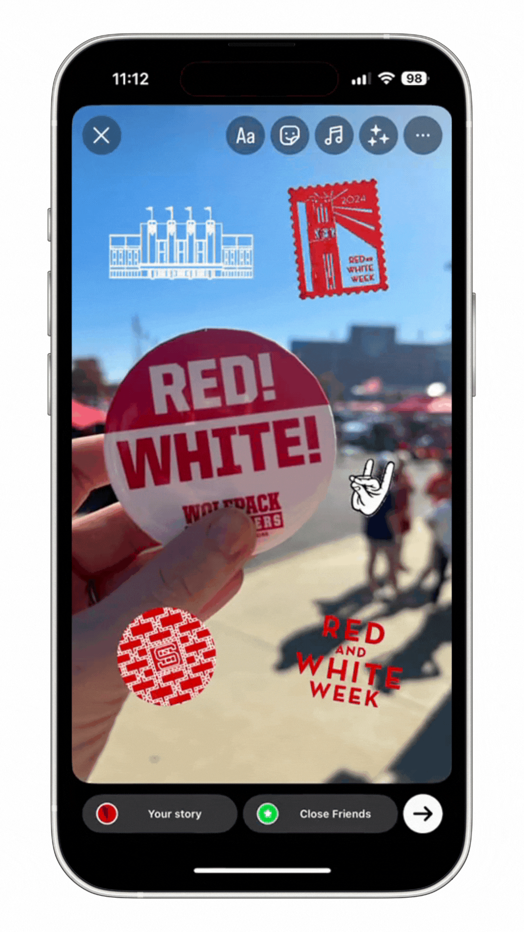 Red and White Week "stickers" for Instagram Stories in use.