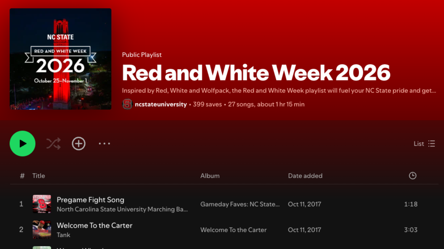 Red and White Week Spotify playlist